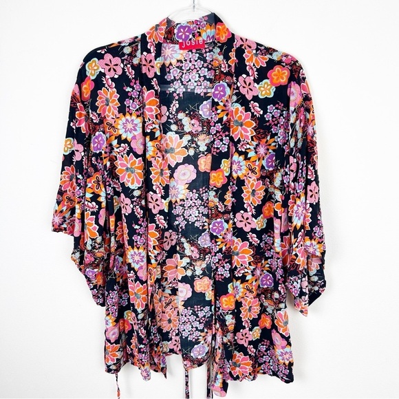 Josie Natori bright florals bohemian rayon kimono roble size: M - Picture 1 of 11